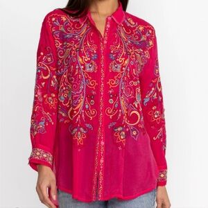 Johnny Was XS Women's Vibrant Paisley Embroidered Tunic Bird
